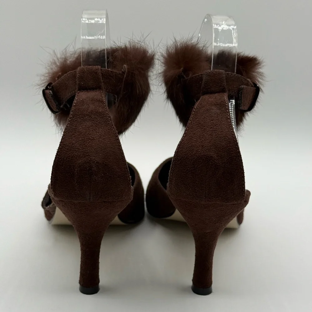 Pierre Dumas Carmela Women's Brown Micro Suede Slingback Stiletto Heels Sz 10 - Picture 10 of 16